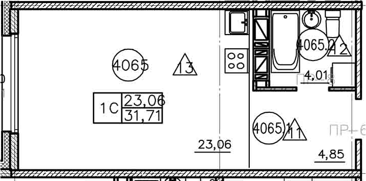 Студия 31.71 м²