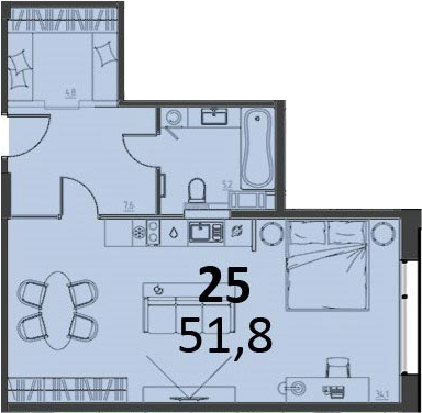 Студия 52.12 м²
