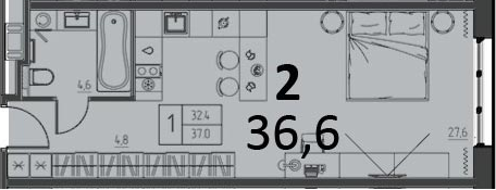 Студия 36.6 м²