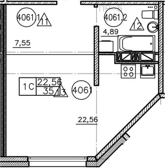 Студия 35 м²