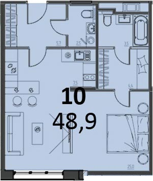 Студия 48.9 м²