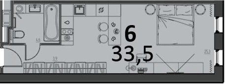 Студия 33.5 м²