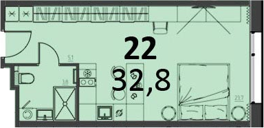 Студия 32.76 м²