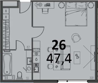 Студия 47.3 м²