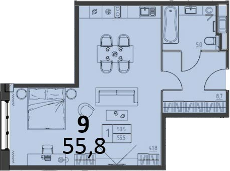 Студия 55.8 м²