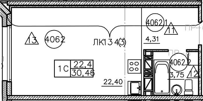 Студия 30.46 м²