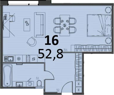 Студия 52.76 м²